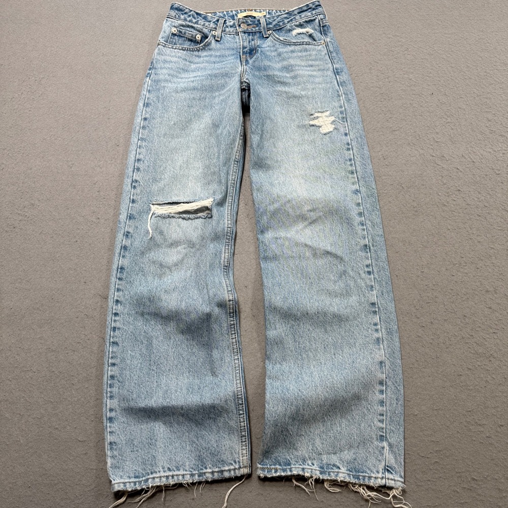 Levi's Premium Jeans Womens 24 Blue Denim Light Wash Big E Wide Leg Distressed